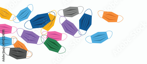 Assortment of Colorful Disposable Face Masks Scattered on a White Background medical mask disposable mask