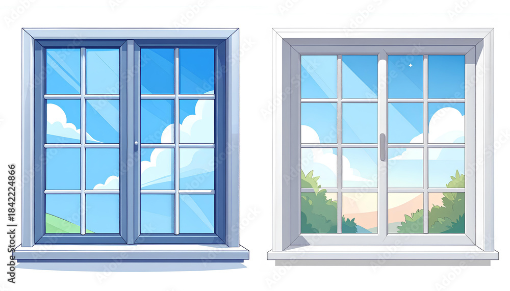 Fototapeta premium cartoon vector illustration of window with blue sky