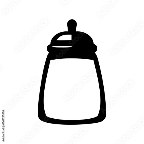 Stylized Illustration of a Baby Bottle with Nipple in Black and White