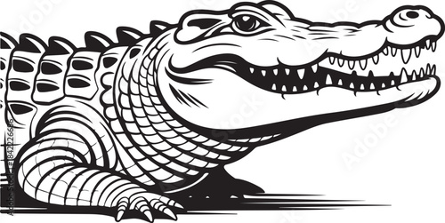 Powerful alligator head with open mouth and sharp teeth showing danger and reptilian strength