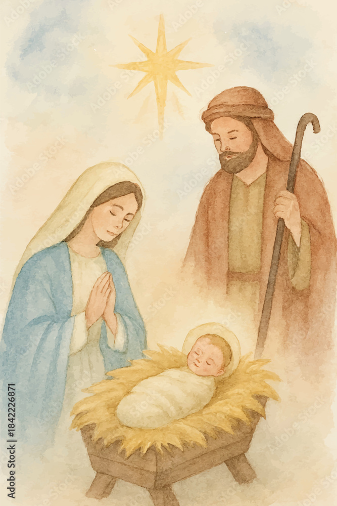 Obraz premium watercolor simple christmas nativity backdrop