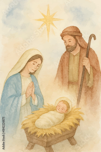 watercolor simple christmas nativity backdrop