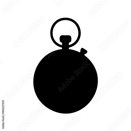 Simple black silhouette of a classic stopwatch with a ring for carrying