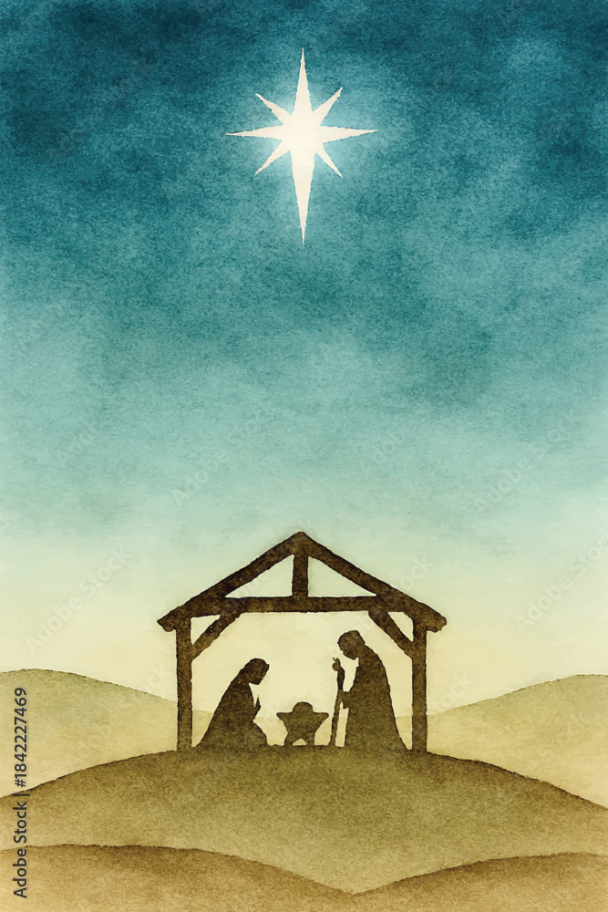 Obraz premium watercolor simple christmas nativity backdrop