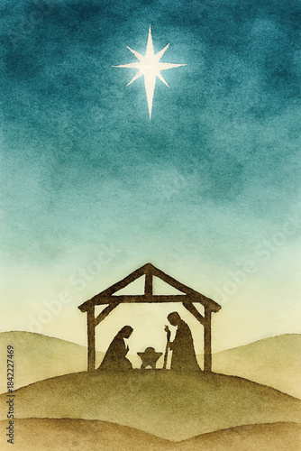 watercolor simple christmas nativity backdrop
