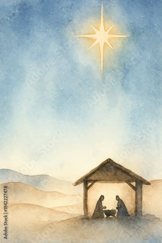 watercolor simple christmas nativity backdrop