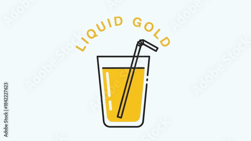 Minimalist golden beverage illustration representing a valuable and refreshing drink, perfect for themes of luxury, health, or premium quality refreshments and success