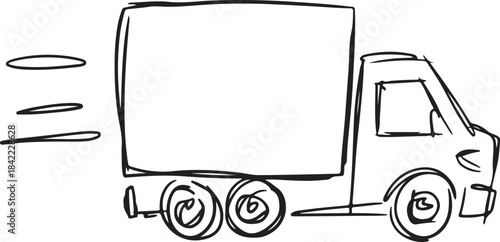Single hand-drawn doodle delivery truck driving fast showing quick shipment concept