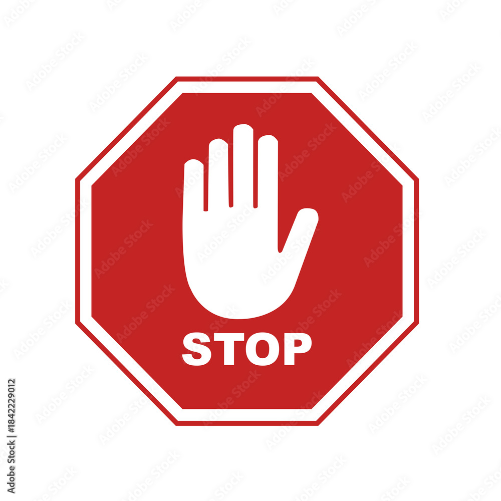 Obraz premium stop work hand sign on red polygon