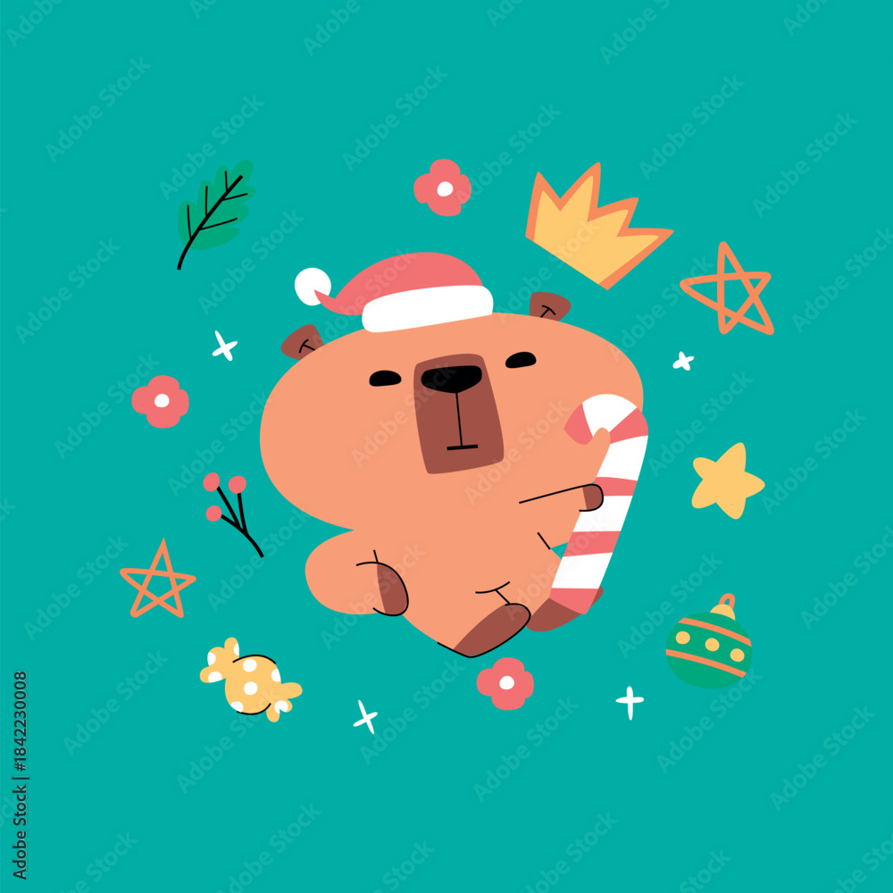 Obraz premium Cute christmas character stickers collection for holiday season