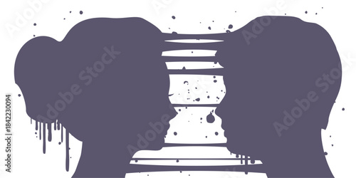 Silhouettes of a man heads. Friendship, business and sexual relationships. Digital, interactive and global communication concept. Male and female head silhouettes