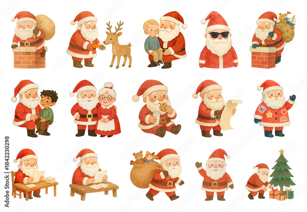 Obraz premium PNG Charming Santa Claus illustrations, element set on transparent background