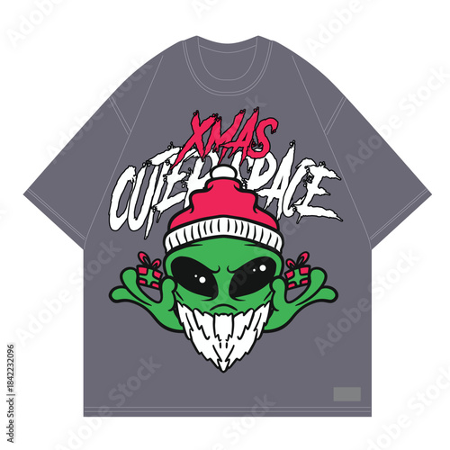 alien santa design graphic tee for streetwear design style