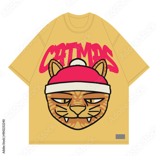 catmas design character orange cat wearing xmas beannie