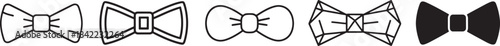 Classic and Modern Bow Tie Icon Set in Outline, Minimal, Geometric, and Solid Styles for Wedding Fashion, Formal Wear, Menswear Accessories, Suit Styling, and Graphic Design Projects