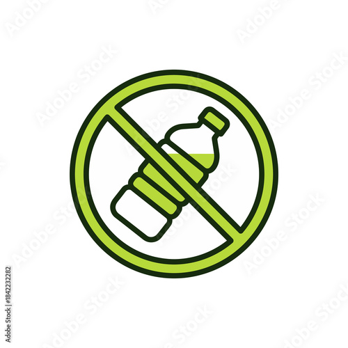Vector icon of a no plastic sign with bottle and prohibition line