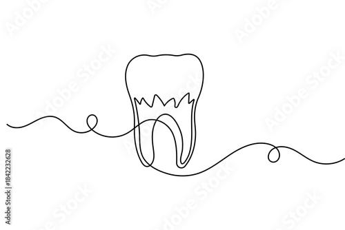 Teeth minimal one line artwork featuring simple outline vector illustration in modern clean style