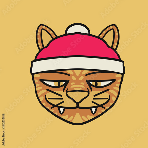 santa cat cool and bold design for sticker or print design