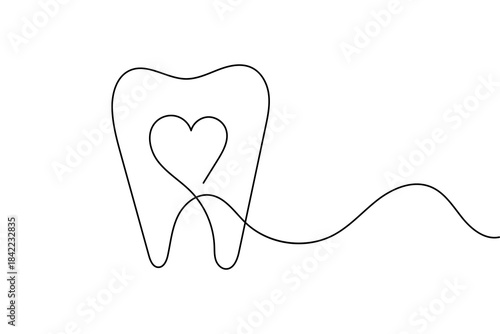 Teeth minimal one line artwork featuring simple outline vector illustration in modern clean style