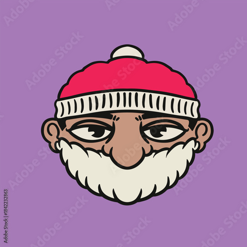 santa portrait face with beard and beannie cool and bold