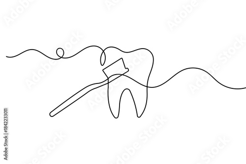 Teeth minimal one line artwork featuring simple outline vector illustration in modern clean style
