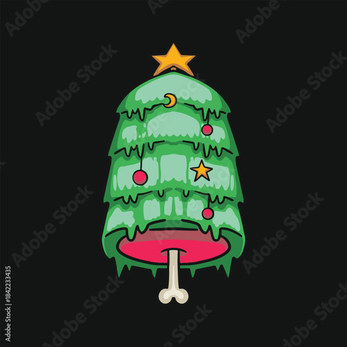 cute christmas tree cartoon with bone like meat tenderism