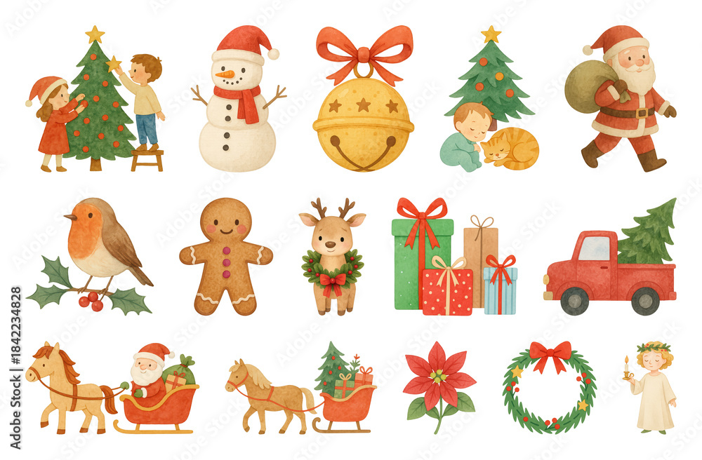 Obraz premium PNG Festive holiday-themed cartoon illustrations, element set on transparent background