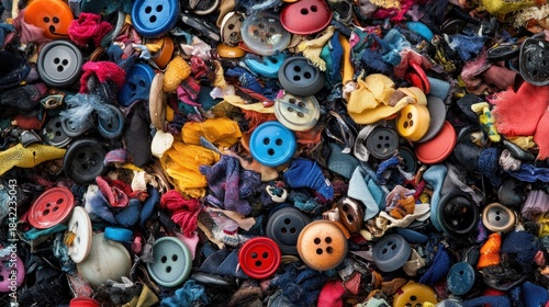 A single, colorful button sorted from textile waste, tiny detail