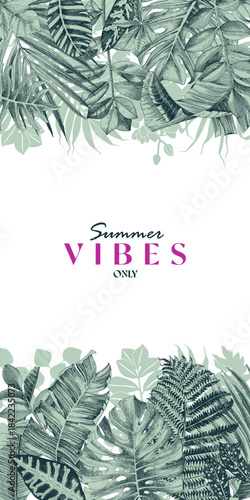 Tropical vector banner with greenery
