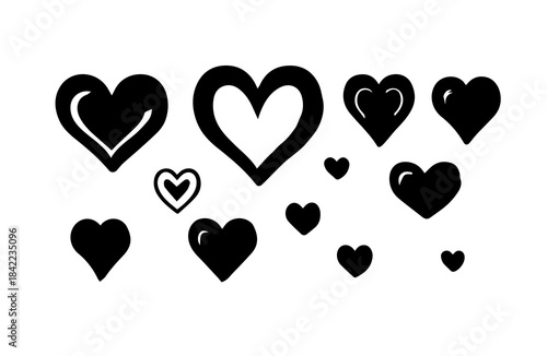 set of hearts icons, isolate, on a white background,