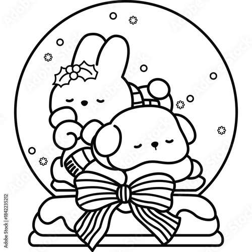 a vector of a cute animals in a snow globe in Christmas vibe