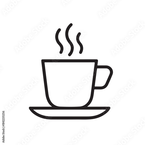 Minimalist steaming coffee cup icon simple line art vector graphic for cafe menus and app design iso