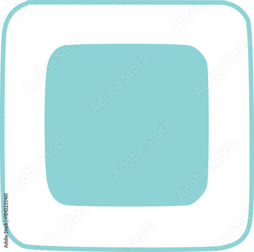 Minimalist abstract design featuring a central rounded square shape in soft mint green surrounded by a thick white border and an outer thin green frame
