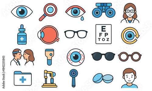 A comprehensive collection of icons for ophthalmology and eye care services