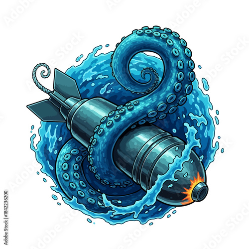 Octopus Tentacle Wrapped Around Torpedo Bomb