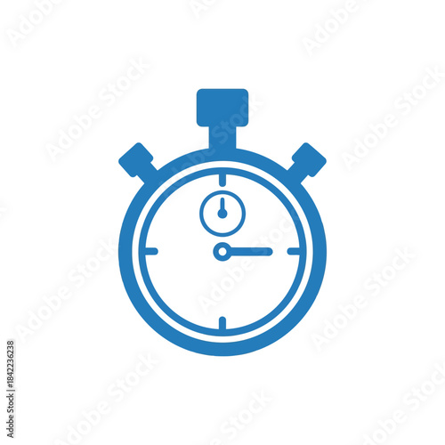 A blue stopwatch icon representing time and measurement with two buttons and a dial.