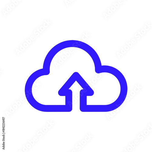 A vibrant blue cloud icon with an upward arrow, symbolizing data upload and cloud storage services.