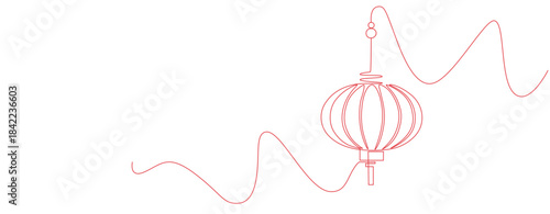 Chinese lantern line art style.Chinese new year line art vector elements with transparent background.