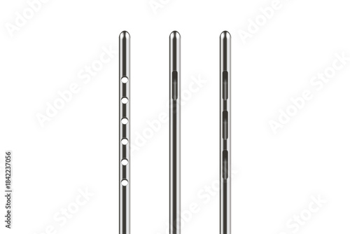 Stainless Needle called Cannula. Part of medical equipment for insert to skin layer and liposuction into hole of tube for beauty surgery. Aesthetic and doctor used to injection, piercing skin.