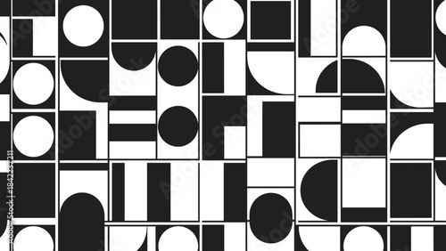 Bauhaus Style Geometric Ipanema Pattern - Modernist Black and White Vector Grid 