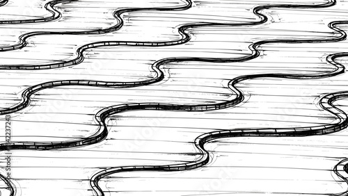 Hand Drawn Ipanema Mosaic Sketch - Artistic Seamless Black and White Ink Pattern