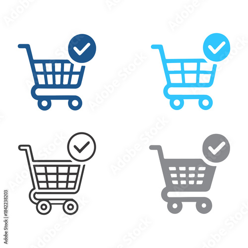 Shopping Cart Icons with Checkmark  E-commerce UI Elements.