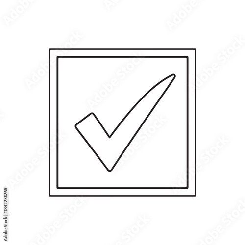 Outline check mark in a square for selection or task completion.
