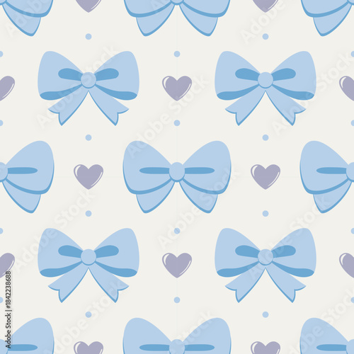 Hand-drawn bow and heart repeat with Cloud Dancer palette. Pastel seamless Charming bow and heart pattern 