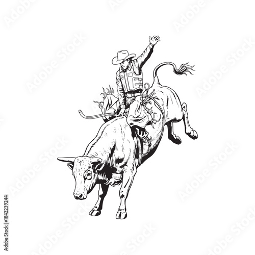 Rodeo bull riding cowboy bucking vector graphic illustration