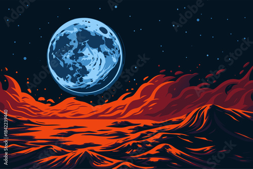 Full Moon Glowing in Night Sky with Crater Details