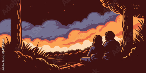 Beautiful Evening Twilight Scene with Golden Hour Glow