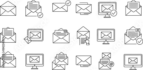 Line Art Icons Representing Email Communication and Digital Messaging message envelope