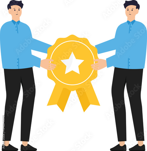 Professional or expert who success and win award, best office employee or specialist with skills to achieve goal concept, Successful businessman professional stand with star award.
