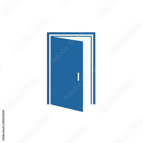 A blue open door on a transparent background representing opportunity and new beginnings